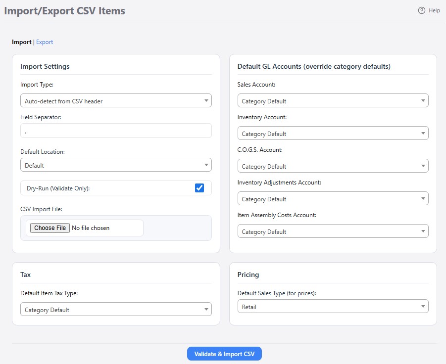 Import/Export CSV Items